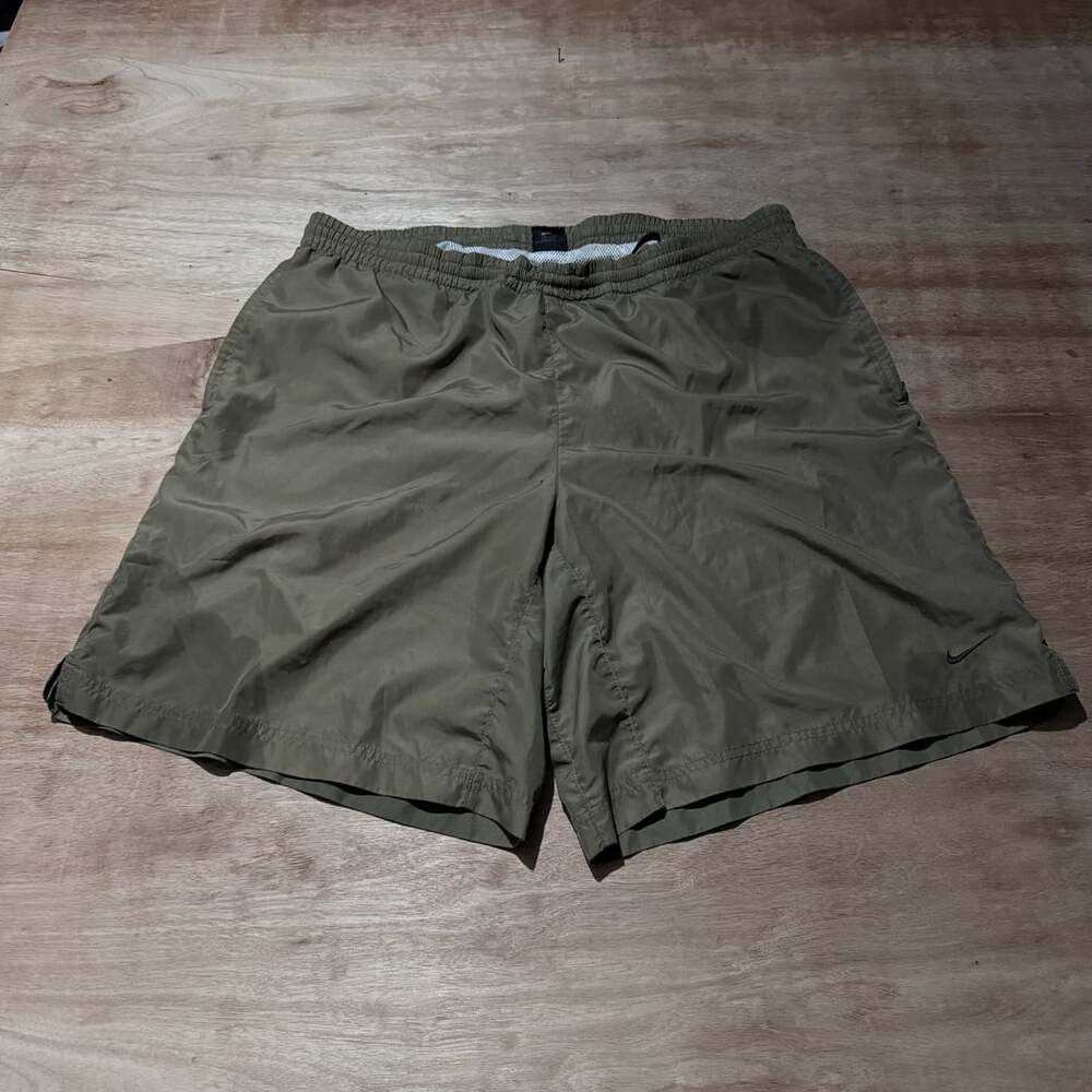 Vintage Nike Olive Green Swim Trunks XL Swoosh Mesh Lined Nylon Shorts